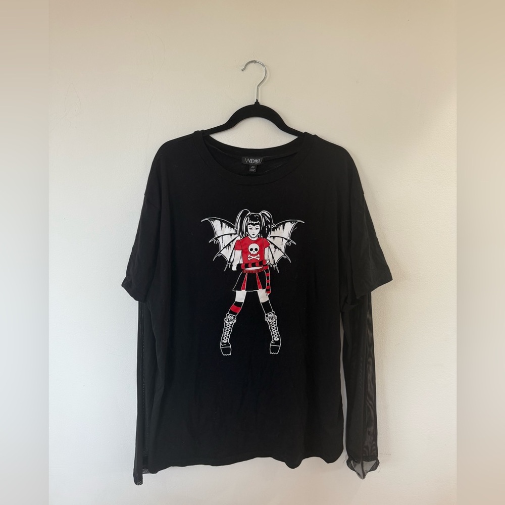Widow Black Long Sleeve Tee with Graphic Design 2X
